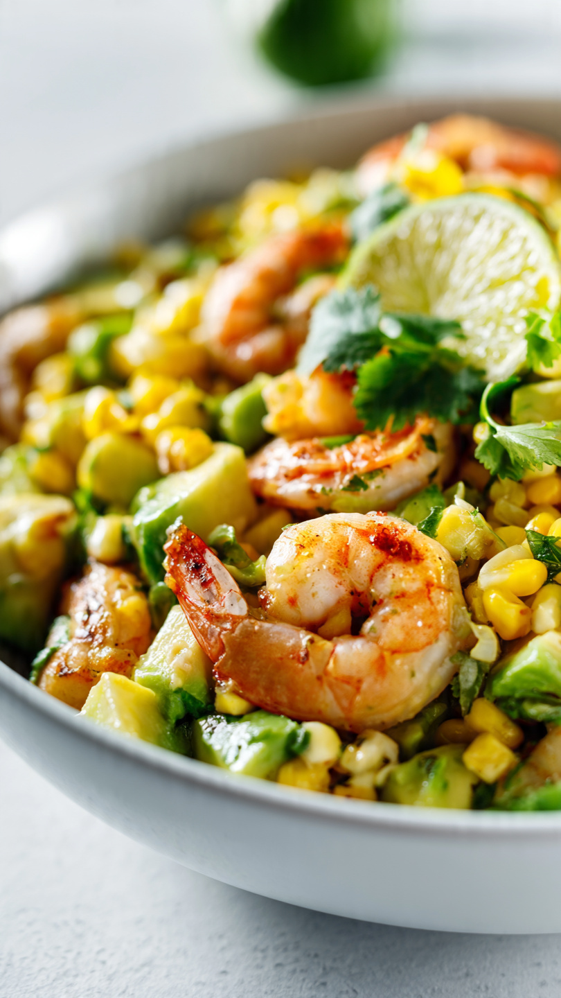 Avocado Corn Salad with Grilled Shrimp