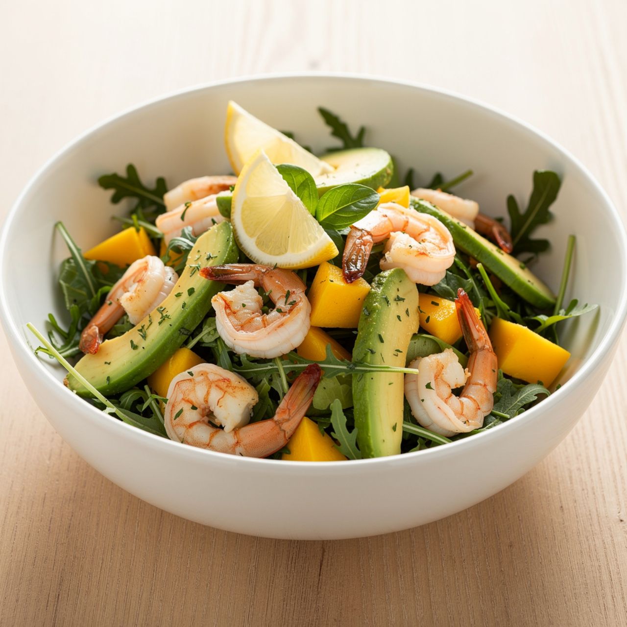 Shrimp Avocado Salad with Arugula and Mango