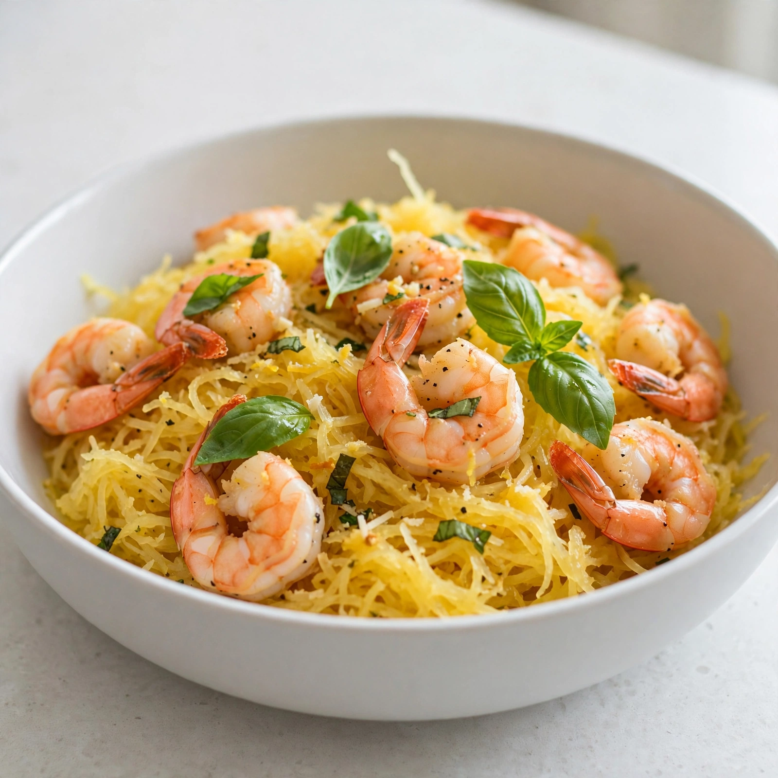 Shrimp Spaghetti Squash with Basil